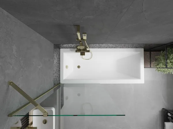 MEXEN/S - Cubik obdĺžniková vaňa 160 x 70 cm s panelom + vaňová zástena 80, transparent, zlatá 550316070X9508000050
