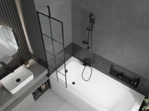 MEXEN/S - Vega obdĺžniková vaňa 170 x 70 cm s panelom + vaňová zástena 50, čierna vzor 550117077X9505007077