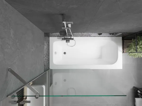 MEXEN/S - Vega obdĺžniková vaňa 160 x 70 cm s panelom + vaňová zástena 100, transparent, chróm 550116070X9510000001