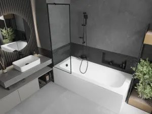 MEXEN/S - Vega obdĺžniková vaňa 150 x 70 cm s panelom + vaňová zástena 60, čierna vzor 550115070X9506007070