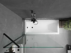 MEXEN/S - Cubik obdĺžniková vaňa 170 x 70 cm s panelom + vaňová zástena 100, transparent, čierna 550317070X9510000070