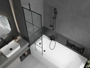 MEXEN/S - Vega obdĺžniková vaňa 160 x 70 cm s panelom + vaňová zástena 60, čierna vzor 550116070X9506007077