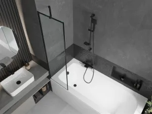 MEXEN/S - Vega obdĺžniková vaňa 150 x 70 cm s panelom + vaňová zástena 50, čierna vzor 550115070X9505007070