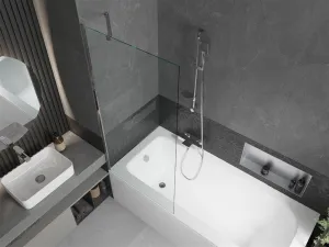 MEXEN/S - Vega obdĺžniková vaňa 170 x 70 cm s panelom + vaňová zástena 80, transparent, chróm 550117070X9508000001