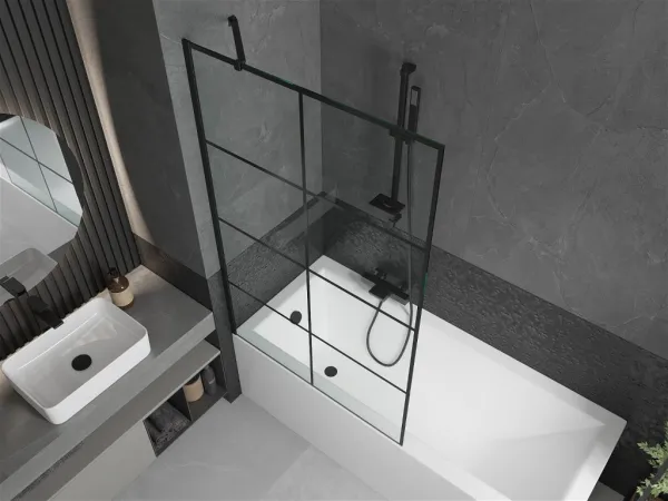 MEXEN/S - Next vaňová zástena FIX 100x150, čierny dekor, čierna 895-100-000-00-77-70