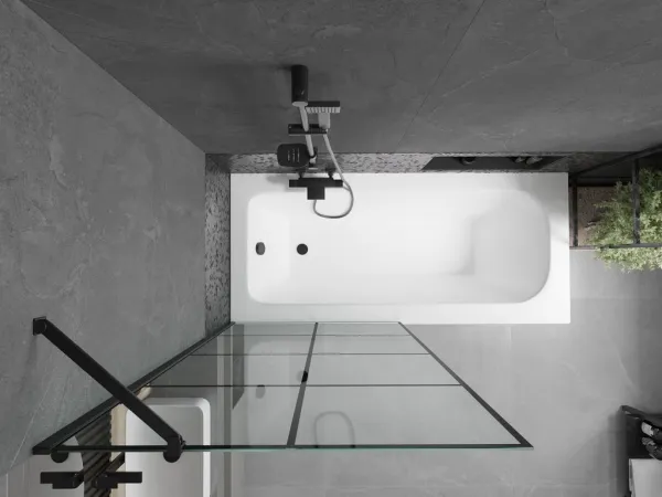 MEXEN/S - Vega obdĺžniková vaňa 160 x 70 cm s panelom + vaňová zástena 90, čierna vzor 550116070X9509007077