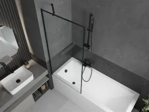 MEXEN/S - Cubik obdĺžniková vaňa 170 x 70 cm s panelom + vaňová zástena 80, čierna vzor 550317070X9508007070
