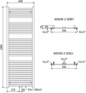 MEXEN - Hades vykurovací rebrík/radiátor 1800 x 600 mm, 988 W, antracit W104-1800-600-00-66