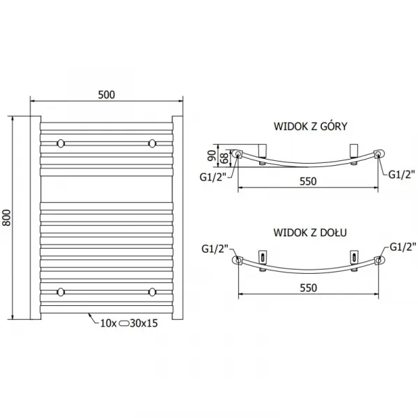 MEXEN - Helios vykurovací rebrík/radiátor 800 x 600 mm, 355 W, chróm W103-0800-600-00-01