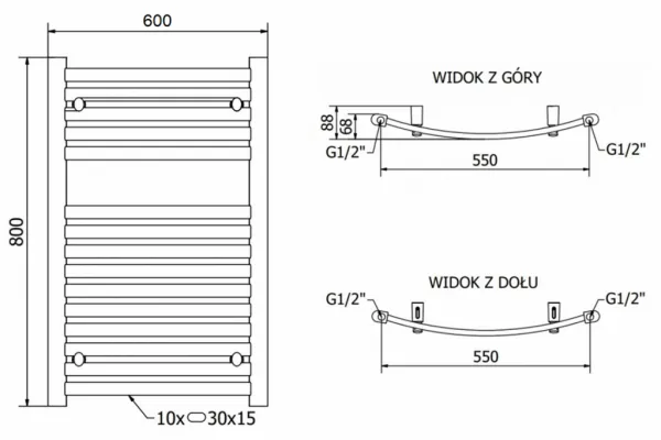 MEXEN - Helios vykurovací rebrík/radiátor 800 x 600 mm, 355 W, chróm W103-0800-600-00-01