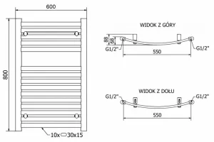 MEXEN - Helios vykurovací rebrík/radiátor 800 x 600 mm, 355 W, chróm W103-0800-600-00-01