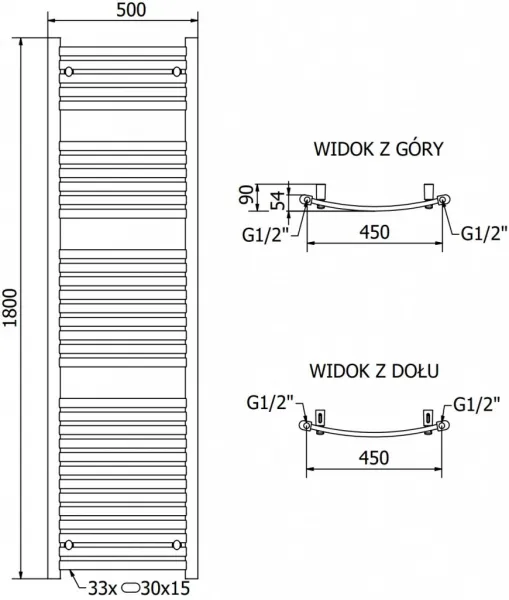 MEXEN - Helios vykurovací rebrík/radiátor 1800 x 500 mm, 671 W, chróm W103-1800-500-00-01