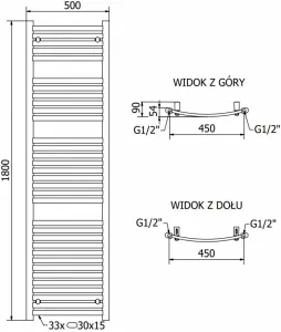 MEXEN - Helios vykurovací rebrík/radiátor 1800 x 500 mm, 671 W, chróm W103-1800-500-00-01