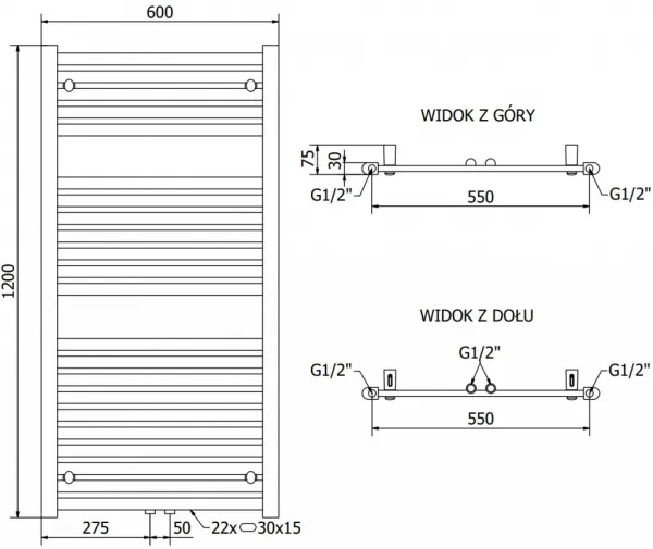 MEXEN - Hades vykurovací rebrík/radiátor 1200 x 600 mm, 520 W, chróm W104-1200-600-00-01