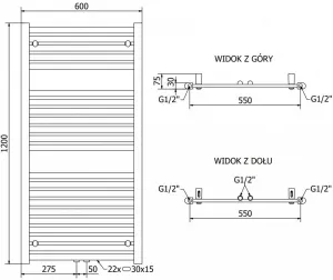 MEXEN - Hades vykurovací rebrík/radiátor 1200 x 600 mm, 520 W, chróm W104-1200-600-00-01