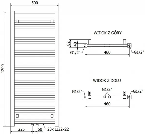 MEXEN - Plutón vykurovací rebrík/radiátor 1200 x 500 mm, 487 W, chróm W106-1200-500-00-01