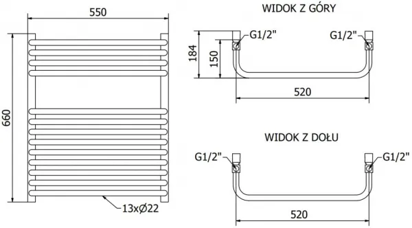 MEXEN - Apollo vykurovací rebrík/radiátor 660 x 550 mm, 384 W, čierna W117-0660-550-00-70