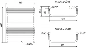 MEXEN - Apollo vykurovací rebrík/radiátor 660 x 550 mm, 384 W, čierna W117-0660-550-00-70