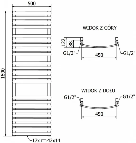 MEXEN - Bachus vykurovací rebrík/radiátor 1200 x 500 mm, 619 W, čierna W109-1200-500-00-70