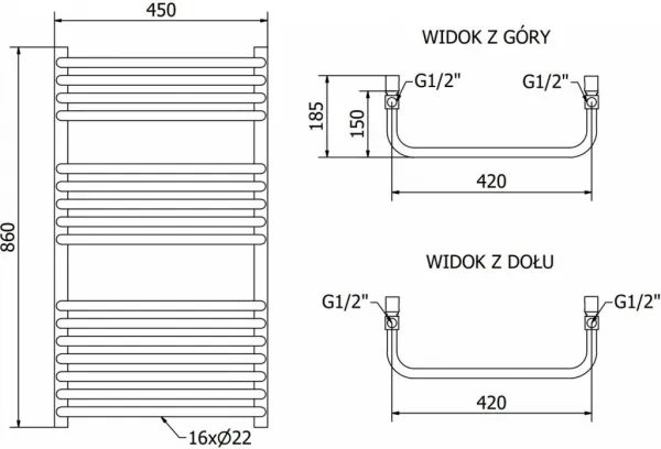 MEXEN - Apollo vykurovací rebrík/radiátor 860 x 450 mm, 422 W, biela W117-0860-450-00-20
