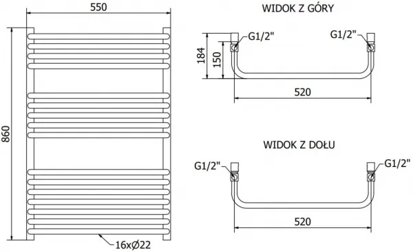 MEXEN - Apollo vykurovací rebrík / radiátor 860 x 550 mm, 479 W, čierna W117-0860-550-00-70