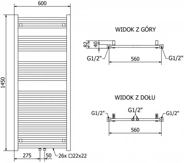 MEXEN - Plutón vykurovací rebrík/radiátor 1450 x 600 mm, 826 W, biela W106-1450-600-00-20