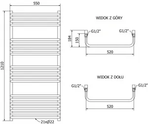 MEXEN - Apollo vykurovací rebrík/radiátor 1210 x 550 mm, 638 W, čierna W117-1210-550-00-70