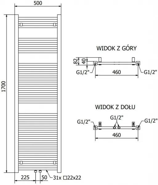 MEXEN - Plutón vykurovací rebrík/radiátor 1700 x 500 mm, 844 W, biela W106-1700-500-00-20