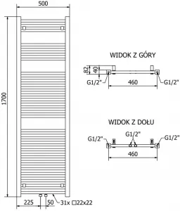 MEXEN - Plutón vykurovací rebrík/radiátor 1700 x 500 mm, 844 W, biela W106-1700-500-00-20