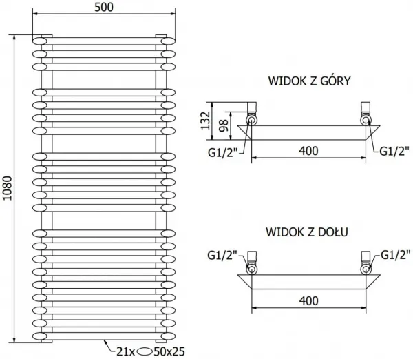 MEXEN - Akan vykurovací rebrík/radiátor 1080 x 500 mm, 784 W, čierna W121-1080-500-00-70