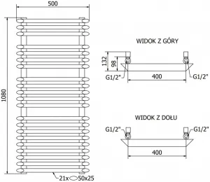 MEXEN - Akan vykurovací rebrík/radiátor 1080 x 500 mm, 784 W, čierna W121-1080-500-00-70