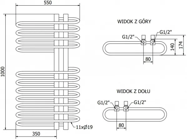 MEXEN - Ops vykurovací rebrík/radiátor 1000 x 550 mm, 517 W, biela W122-1000-550-00-20
