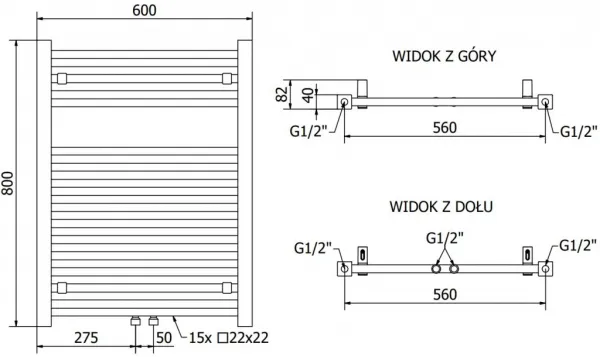 MEXEN - Plutón vykurovací rebrík/radiátor 800 x 600 mm, 471 W, biela W106-0800-600-00-20