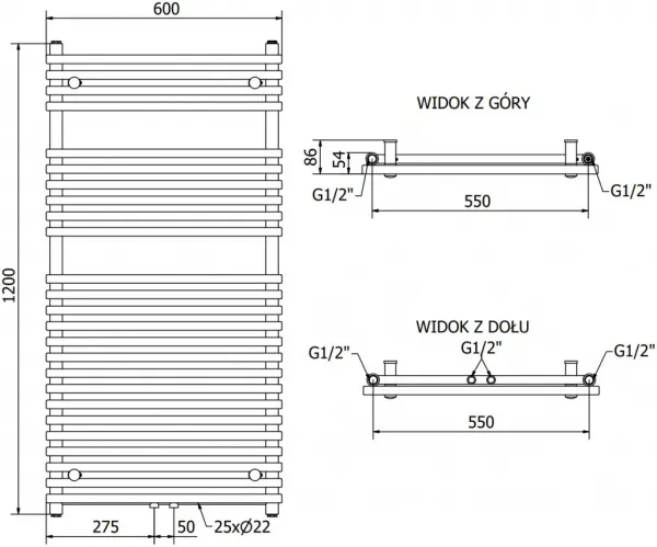 MEXEN - Sol vykurovací rebrík/radiátor 1200 x 600 mm, 520 W, chróm W125-1200-600-00-01
