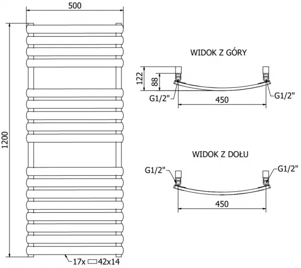 MEXEN - Bachus vykurovací rebrík/radiátor 1200 x 500 mm, 619 W, biela W109-1200-500-00-20