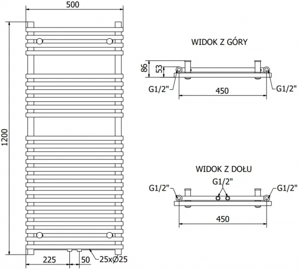 MEXEN - Sol vykurovací rebrík/radiátor 1200 x 500 mm, 569 W, antracit W125-1200-500-00-66