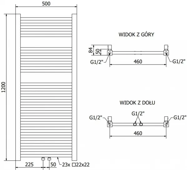 MEXEN - Plutón vykurovací rebrík/radiátor 1200 x 500 mm, 487 W, zlatá W106-1200-500-00-50