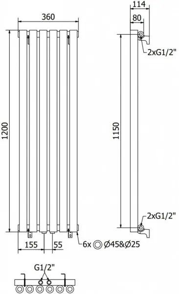 MEXEN - Nevada vykurovací rebrík/radiátor 1200 x 360 mm, 483 W, čierny W201-1200-360-00-70