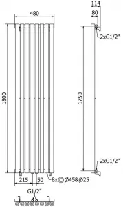 MEXEN - Nevada vykurovací rebrík/radiátor 1800 x 480 mm, 940 W, čierny W201-1800-480-00-70