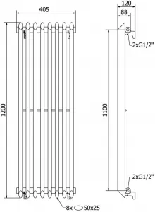MEXEN - Atlanta vykurovací rebrík/radiátor 1200 x 405 mm, 646 W, biela W211-1200-405-00-20