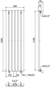 MEXEN - Oregon vykurovací rebrík/radiátor 1200 x 350 mm, 417 W, biela W202-1200-350-00-20
