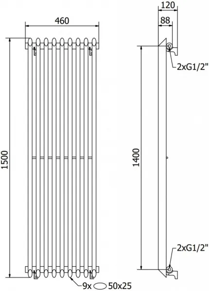MEXEN - Atlanta vykurovací rebrík/radiátor 1500 x 460 mm, 894 W, biela W211-1500-460-00-20