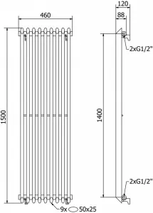 MEXEN - Atlanta vykurovací rebrík/radiátor 1500 x 460 mm, 894 W, biela W211-1500-460-00-20