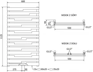 MEXEN - Provo vykurovací rebrík/radiátor 1125 x 600 mm, 799 W, čierny W209-1125-600-00-70