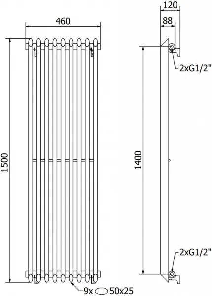 MEXEN - Atlanta vykurovací rebrík/radiátor 1500 x 460 mm, 894 W, čierny W211-1500-460-00-70