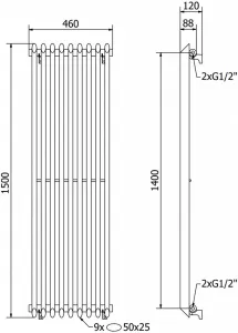 MEXEN - Atlanta vykurovací rebrík/radiátor 1500 x 460 mm, 894 W, čierny W211-1500-460-00-70