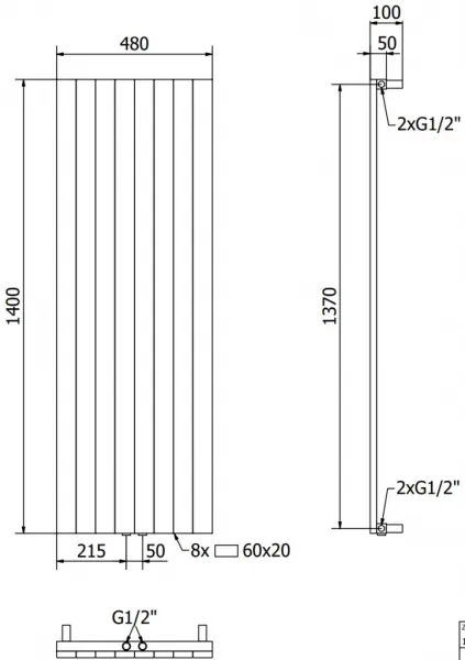 MEXEN - Kúrka vykurovací rebrík/radiátor 1400 x 400 mm, 995 W, čierny W210-1400-480-00-70