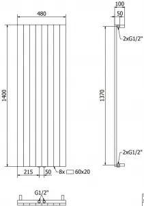 MEXEN - Kúrka vykurovací rebrík/radiátor 1400 x 400 mm, 995 W, čierny W210-1400-480-00-70