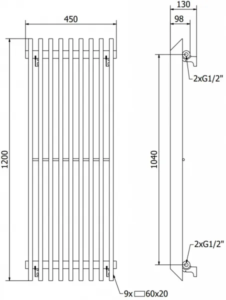 MEXEN - Aurora vykurovací rebrík/radiátor 1200 x 450 mm, 917 W, biela W212-1200-450-00-20