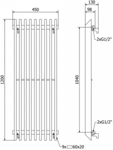 MEXEN - Aurora vykurovací rebrík/radiátor 1200 x 450 mm, 917 W, biela W212-1200-450-00-20